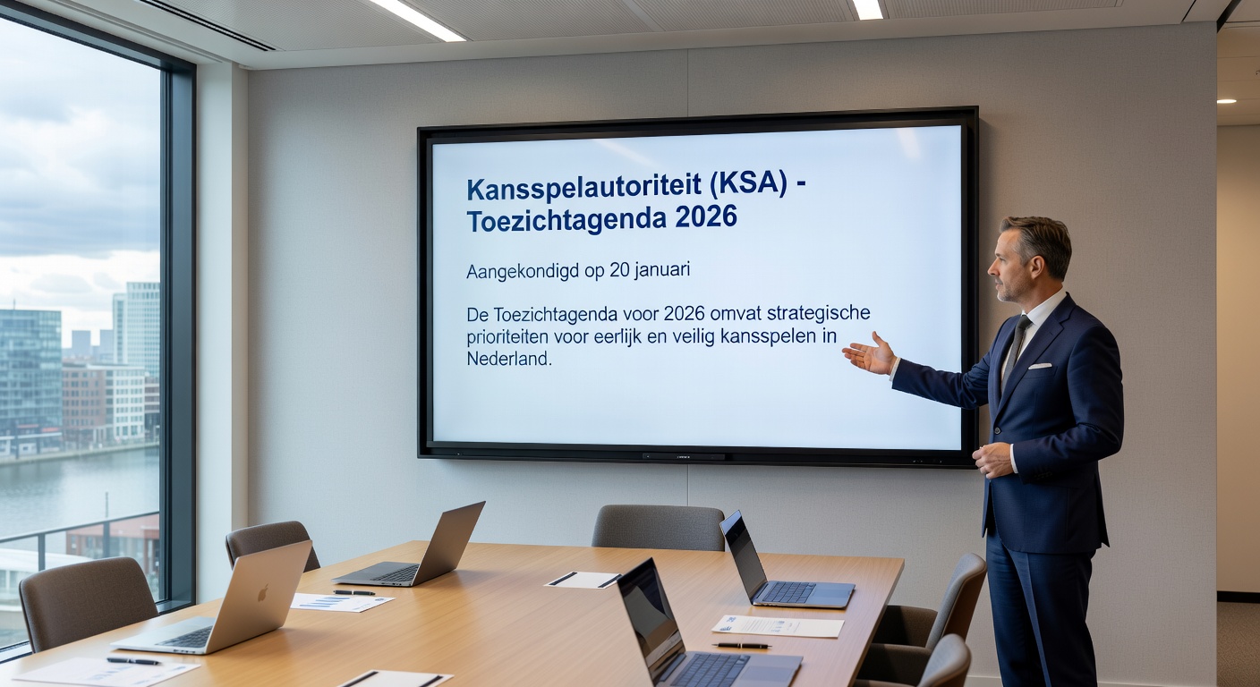 Jonge spelers met waarschuwingsborden over gokrisico's en leeftijdsverificatie in de Nederlandse goksector