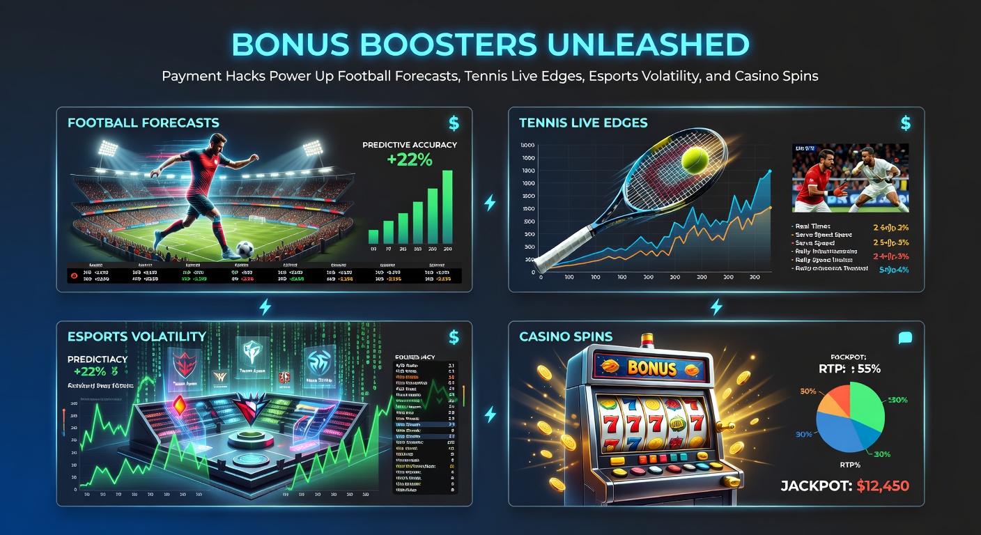 Grafiek met stijgende bonuscurves en betaaliconen naast sport- en casino-elementen, illustrerend hoe snelle transacties wedkansen versterken