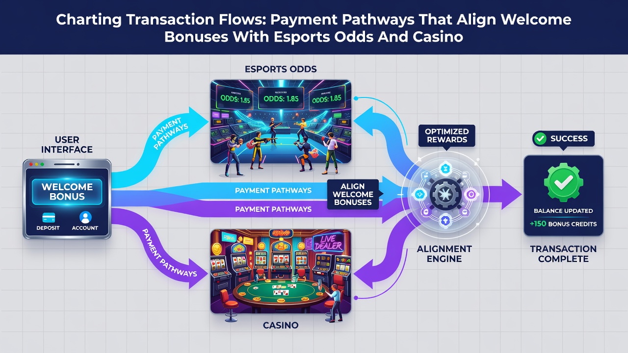 Illustratie van esports weddenschappen en casino transacties met bonusalignering