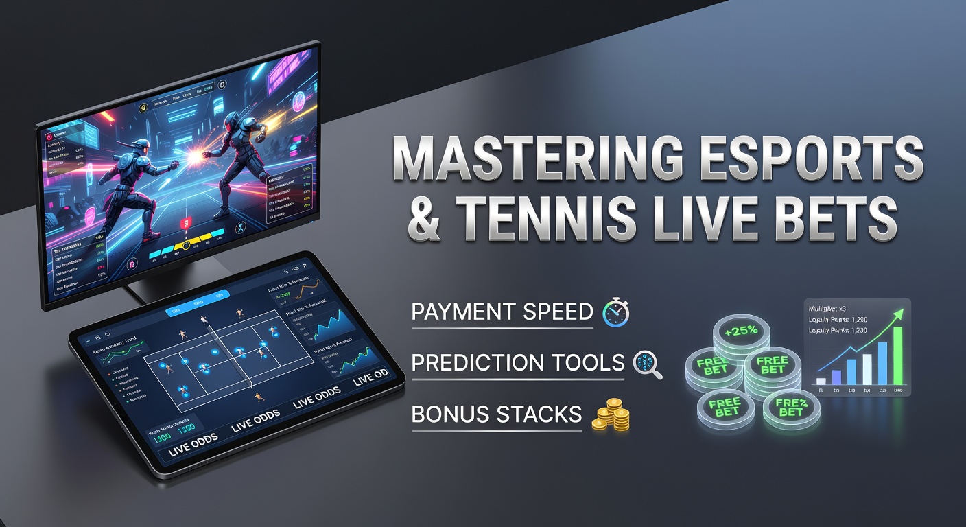 Scherm met live odds voor een esports toernooi en tenniswedstrijd, inclusief grafieken van uitbetalingssnelheden en bonusopties