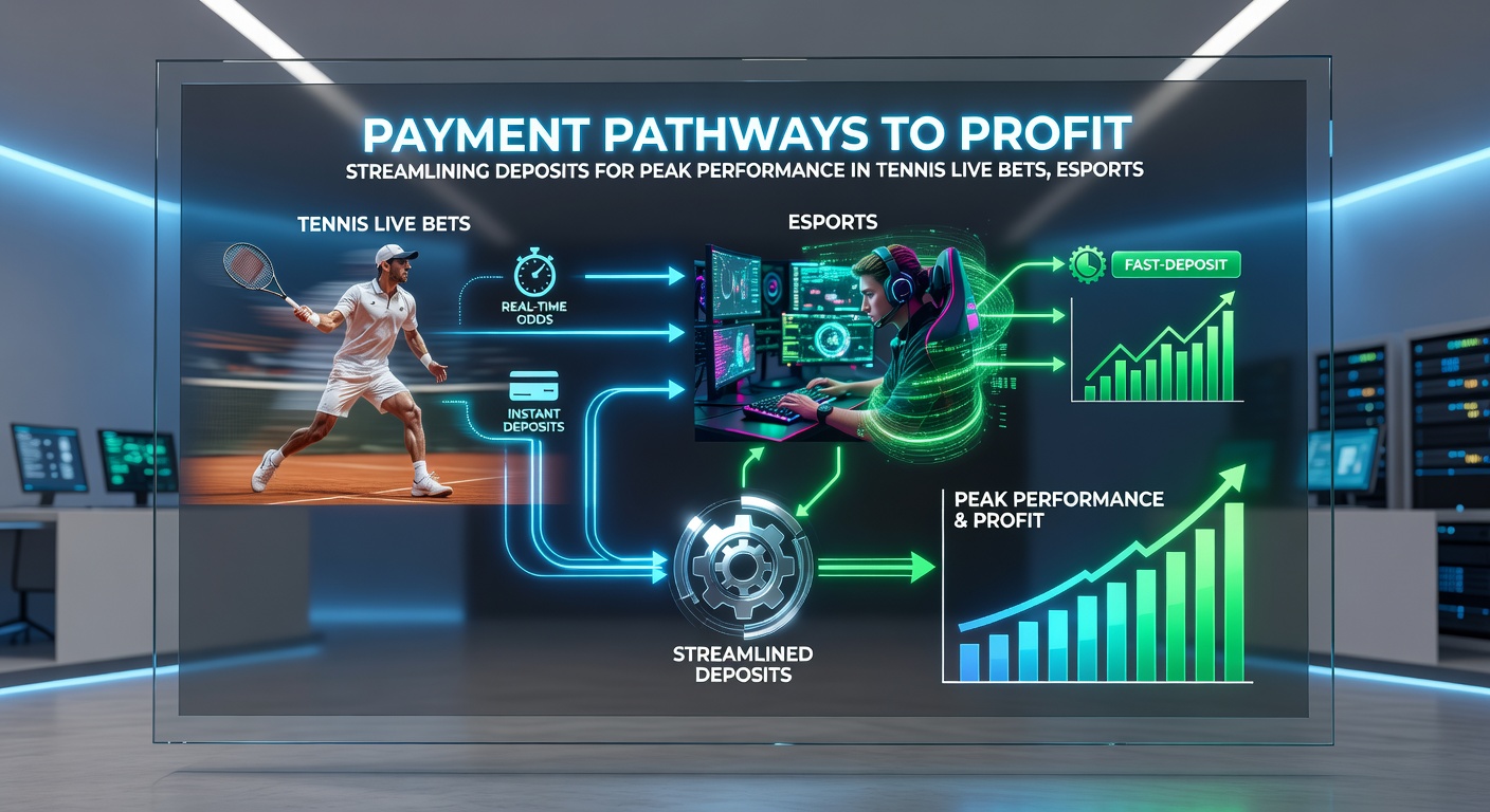 Close-up van een smartphone met betaalapp open, overlay van tennis bal, esports controller, voetbal en casino chips, illustrerend naadloze stortingen voor peak performance